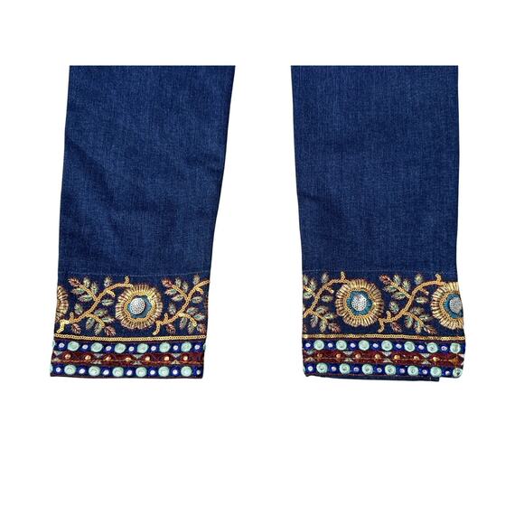 DESIGUAL Exotic Sequin Embroidered Metallic Floral Zip Ankle Skinny Jeans Sz 24 - Picture 7 of 11